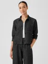 Eileen Fisher Tweedy Hemp Cotton Classic Collar Jacket In Black