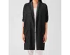 Eileen Fisher Tweedy Hemp Cotton High Collar Coat In Black In Black