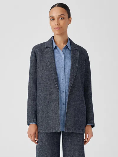 Eileen Fisher Tweedy Hemp Cotton Long Blazer In Black