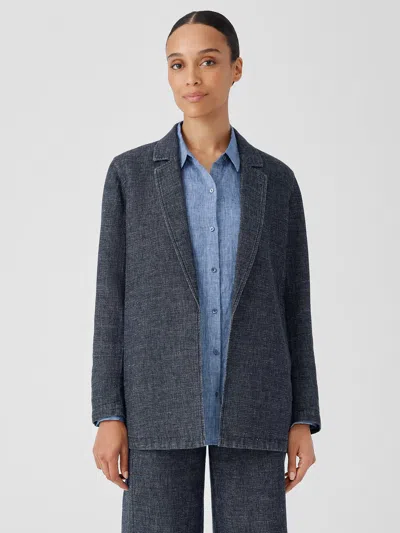 Eileen Fisher Tweedy Hemp Cotton Long Blazer In Gray