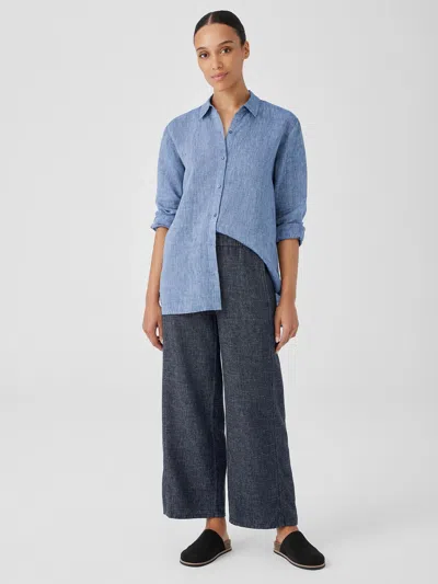 Eileen Fisher Tweedy Hemp Cotton Wide-leg Pant In Blue