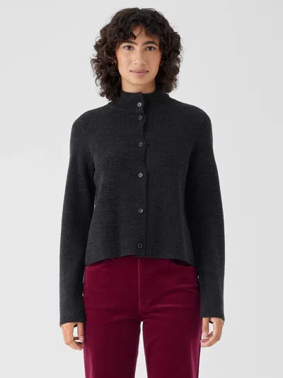 Eileen Fisher Twisted Merino Cardigan In Regenerative Wool In Black