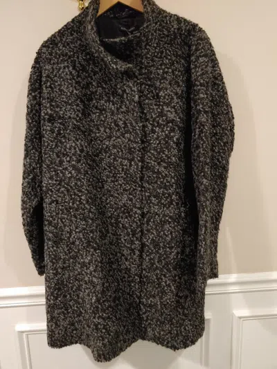 Pre-owned Eileen Fisher Two-toned Bouclé Alpaca-blend High Collar Coat Ash Black Xlrg In Gray/black