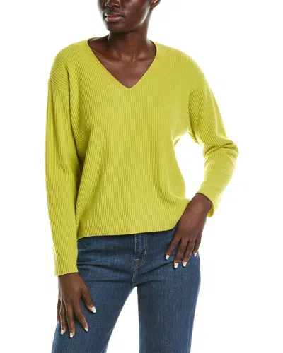 Eileen Fisher Ribbed V-neck Cashmere Sweater In Green