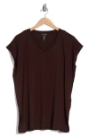 Eileen Fisher V-neck Boxy Top In Dark Brownstone