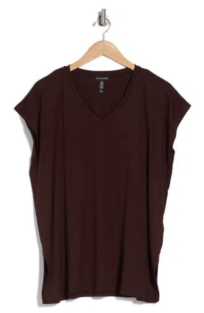Eileen Fisher V-neck Boxy Top In Dark Brownstone