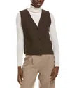 Eileen Fisher V-neck Button Front Wool Vest In Brown