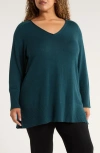 Eileen Fisher V-neck Cotton Blend Sweater In Blue