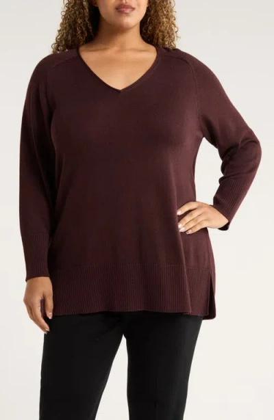 Eileen Fisher V-neck Cotton Blend Sweater In Burgundy