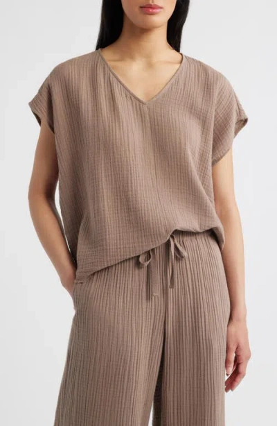 Eileen Fisher V-neck Dolman Sleeve Organic Cotton Gauze Top
