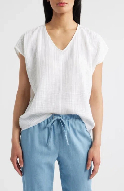 Eileen Fisher V-neck Dolman Sleeve Organic Cotton Gauze Top