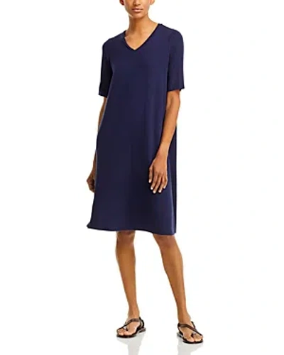 Eileen Fisher V Neck Elbow Sleeve Dress In Midnight