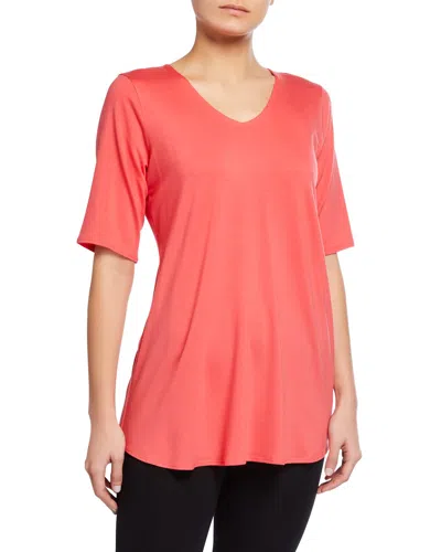 Eileen Fisher V-neck Jersey Tunic W/ Shirttail Hem In Orange