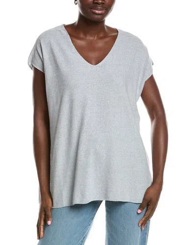Eileen Fisher V Neck Linen-blend Tunic In Gray