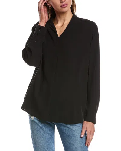 Eileen Fisher V Neck Long Silk Top In Black