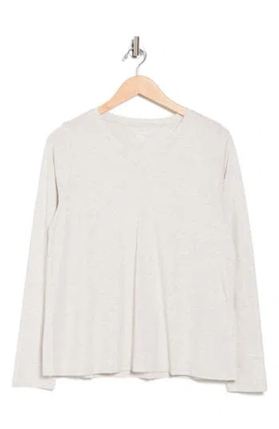 Eileen Fisher V-neck Long Sleeve Organic Cotton T-shirt In Gray