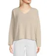 Eileen Fisher V-neck Long Sleeve Pullover In Bone In Beige
