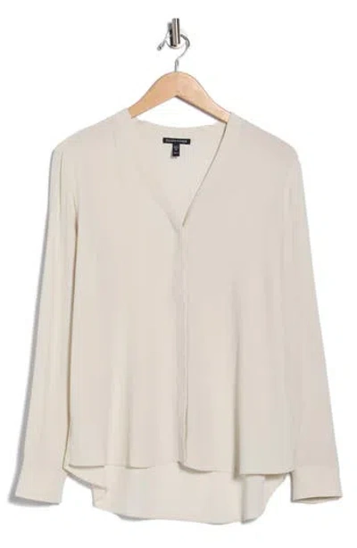 Eileen Fisher V-neck Long Sleeve Silk Top In Gray