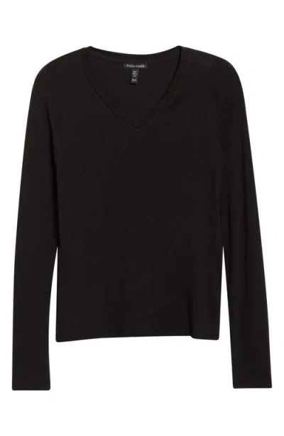 Eileen Fisher V-neck Long Sleeve T-shirt In Black