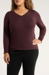 Eileen Fisher V-neck Long Sleeve T-shirt In Burgundy