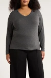 Eileen Fisher V-neck Long Sleeve T-shirt In Gray