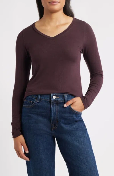 Eileen Fisher V-neck Long Sleeve T-shirt In Purple