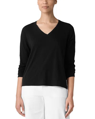Eileen Fisher Organic Cotton Slubby Jersey V-neck Top In Black