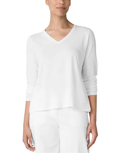Eileen Fisher Organic Cotton Slubby Jersey V-neck Top In White