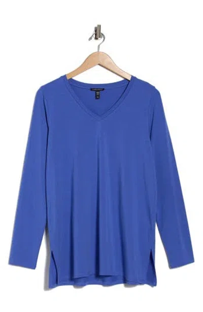 Eileen Fisher V-neck Long Sleeve Tunic In Blue