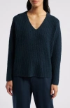 Eileen Fisher V-neck Organic Cotton & Cashmere Blend Sweater In Deep Adriatic