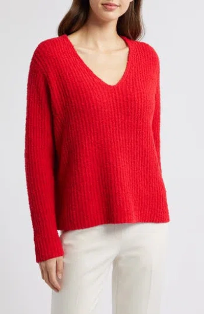 Eileen Fisher V-neck Organic Cotton & Cashmere Blend Sweater In Red