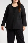 Eileen Fisher V-neck Organic Cotton Blend Ponte Jacket In Black