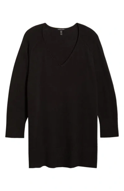 Eileen Fisher V-neck Organic Cotton Blend Sweater In Black