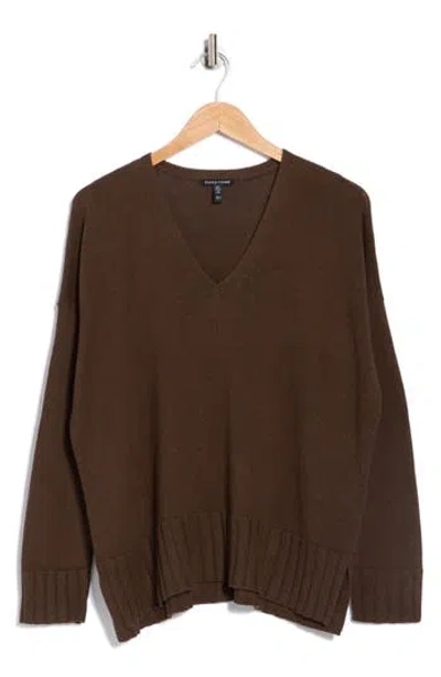 Eileen Fisher V-neck Organic Cotton Blend Sweater In Brown
