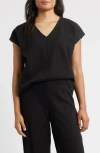 Eileen Fisher V-neck Organic Cotton Crewneck T-shirt In Black