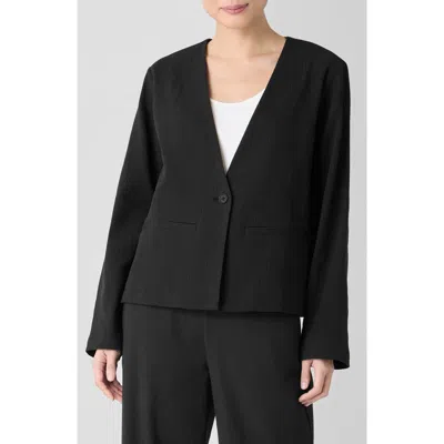 Eileen Fisher V-neck Organic Cotton Jacket In Black