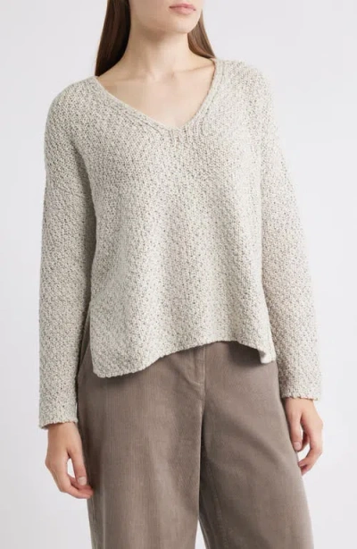 Eileen Fisher V-neck Organic Cotton Sweater In Gray