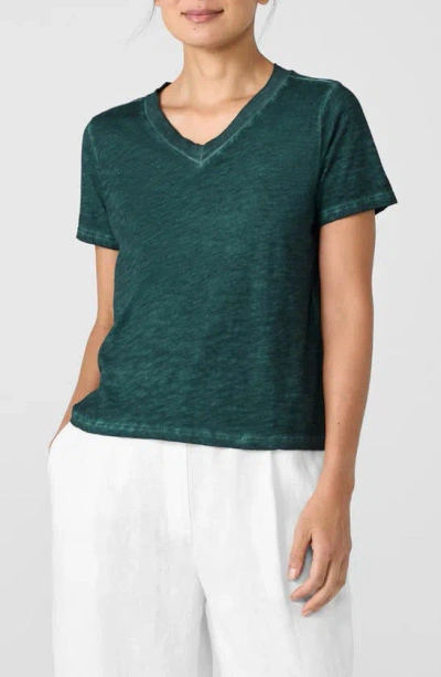 Eileen Fisher V-neck Organic Cotton T-shirt In Aegean