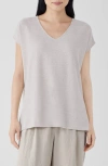 Eileen Fisher V-neck Organic Linen & Cotton Tunic Sweater In Natural White