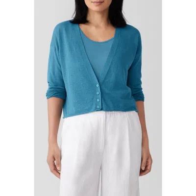 Eileen Fisher V-neck Organic Linen & Organic Cotton Cardigan In Cascade
