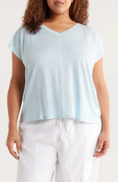 Eileen Fisher Organic Linen Jersey V-neck Tee In Blue