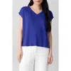 Eileen Fisher V-neck Organic Linen T-shirt In Blue