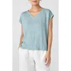 Eileen Fisher V-neck Organic Linen T-shirt In Green