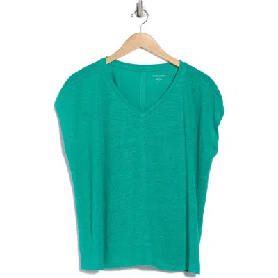 Eileen Fisher V-neck Organic Linen T-shirt In Orange
