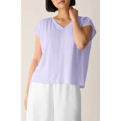 Eileen Fisher V-neck Organic Linen T-shirt In Orange