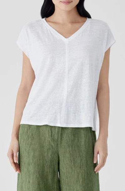 Eileen Fisher V-neck Organic Linen T-shirt In White