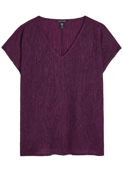 Eileen Fisher V-neck Plissé Top In Purple