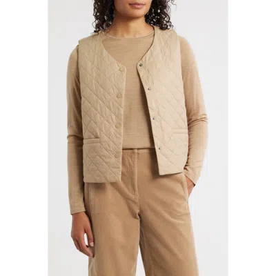 Eileen Fisher V-neck Quilted Vest In Burgundy