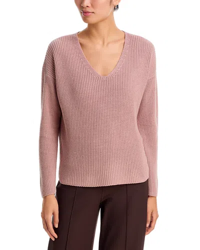Eileen Fisher V Neck Ribbed Sweater In Pink