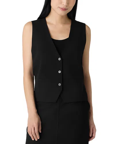 Eileen Fisher V Neck Short Silk Vest In Black